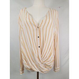 A.N.A. Yellow White Striped V-Neck Blouse Size XL